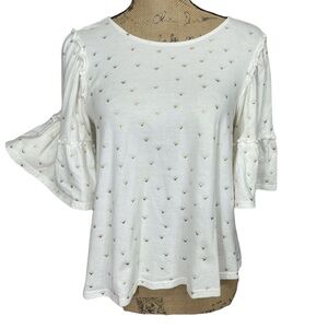 Altar’d State Sunburst Sparkle Tie Back Boho Top Size Small White and Gold